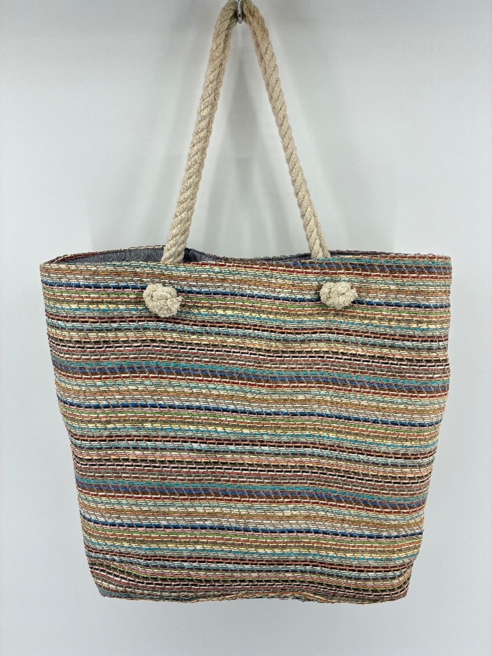 Woven Striped Tote Rope Handles